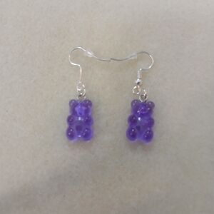 NWT Handcrated Vibrant Purple Gummy Bear Earrings with Silver Hooks.